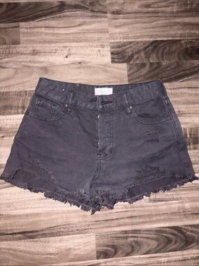 Pacific Sunwear Black Frayed Hem Denim Shorts